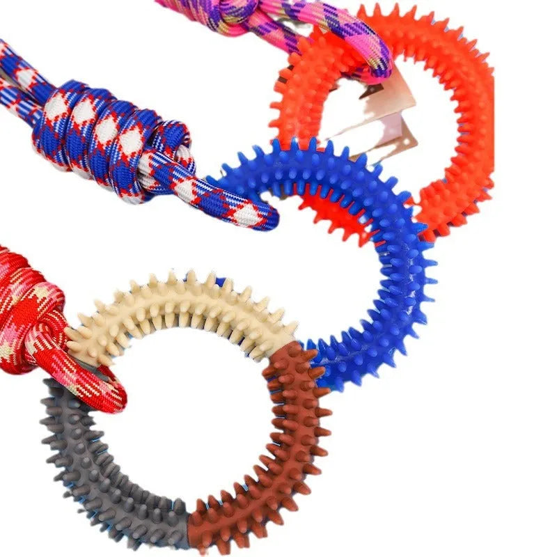 43cm braided rope dog chew toy with puppy knot design in red colour