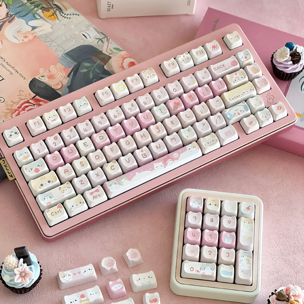 Meow Meow Team 141-piece keyboard keycap set with colourful cat design using five-sided sublimation printing