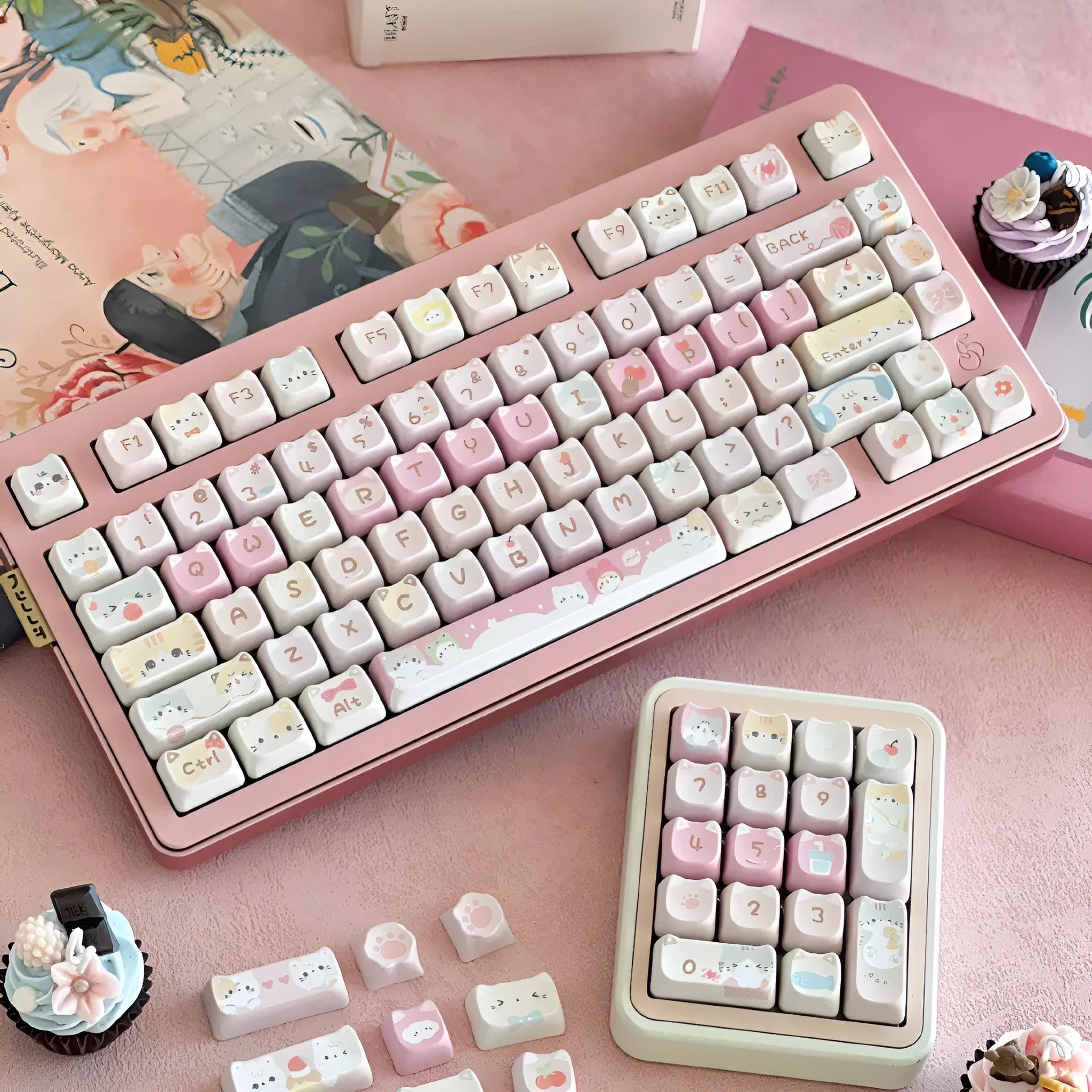 Meow Meow Team 141-piece keyboard keycap set with colourful cat design using five-sided sublimation printing