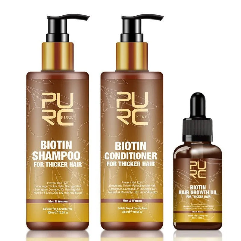 Ginger biotin hair care set with 300ml shampoo, 300ml conditioner and 30ml biotin essential oil