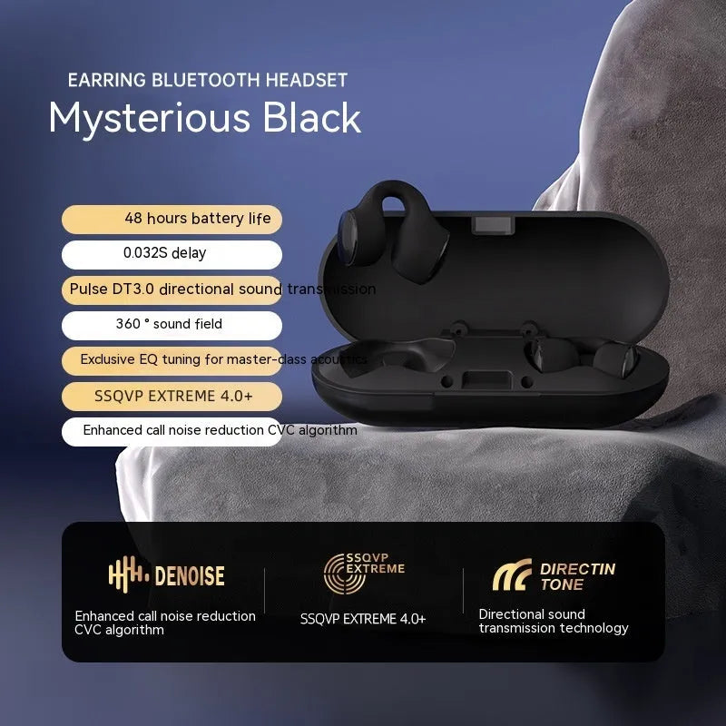 Open-ear clip-on Bluetooth headset, 11.2mm oscillator, 16.9g per earphone, black or white, USB Type charging