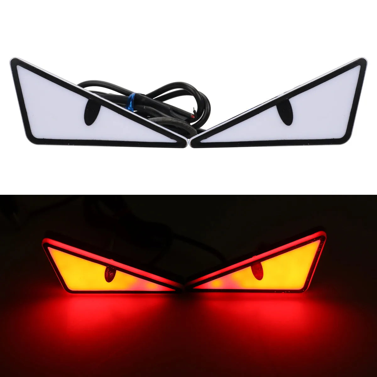 Pair of Triangle Eyes 12V plastic decorative motorcycle and car lights in semicircle shape with colour options
