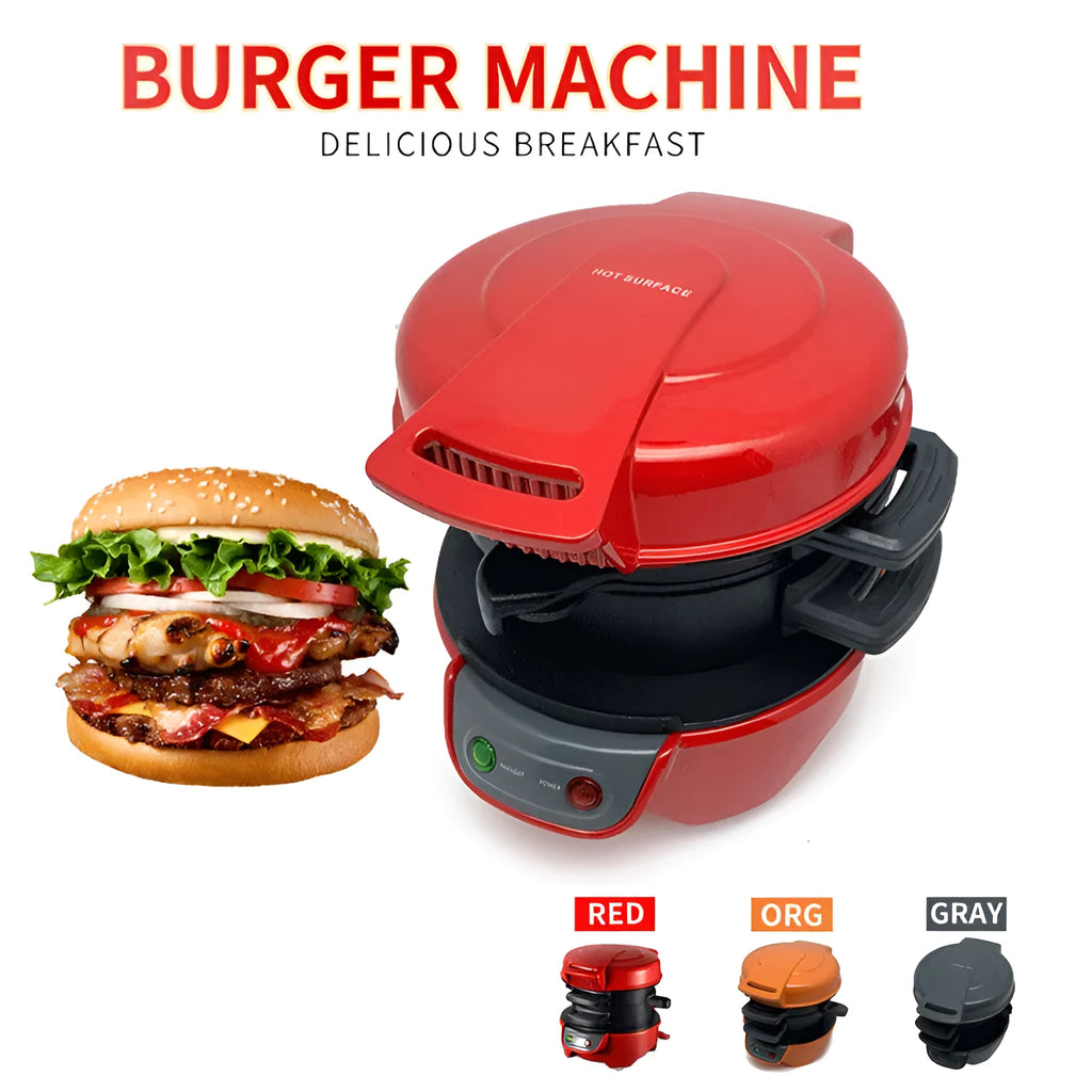 Household breakfast machine sandwich maker with egg cooker ring, 750W, in silver gray on a kitchen counter