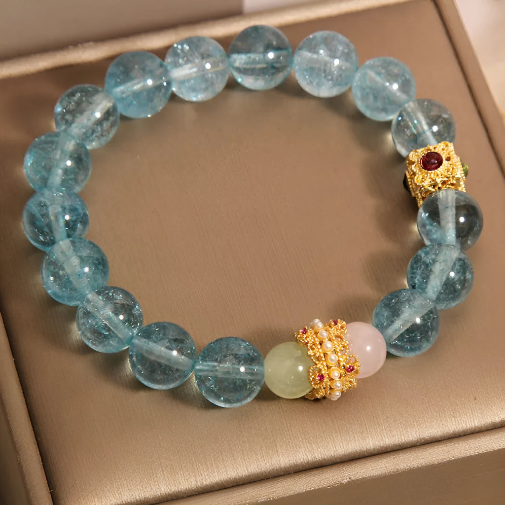Blue crystal cube sugar bracelet with colourful crystals and flexible diamond ring closure Chinese style