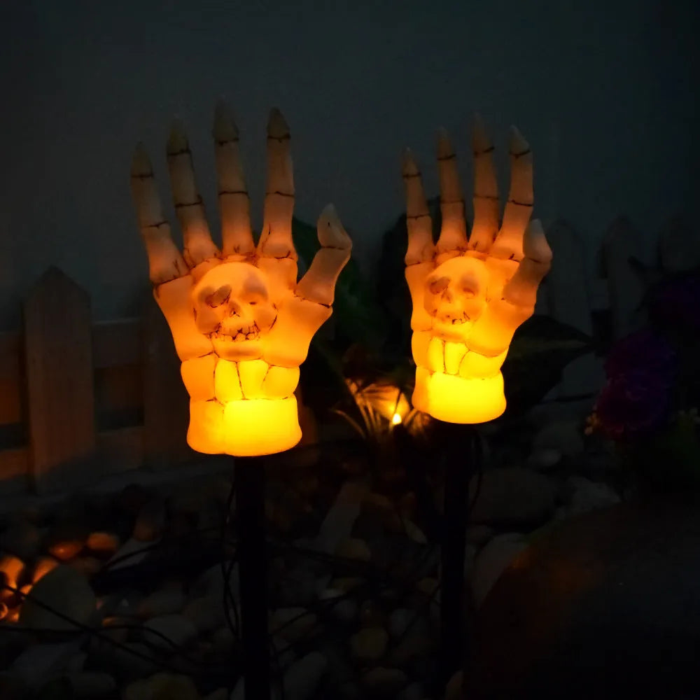 Halloween ghost hand solar light with plastic construction and IP55 waterproof rating for garden decoration
