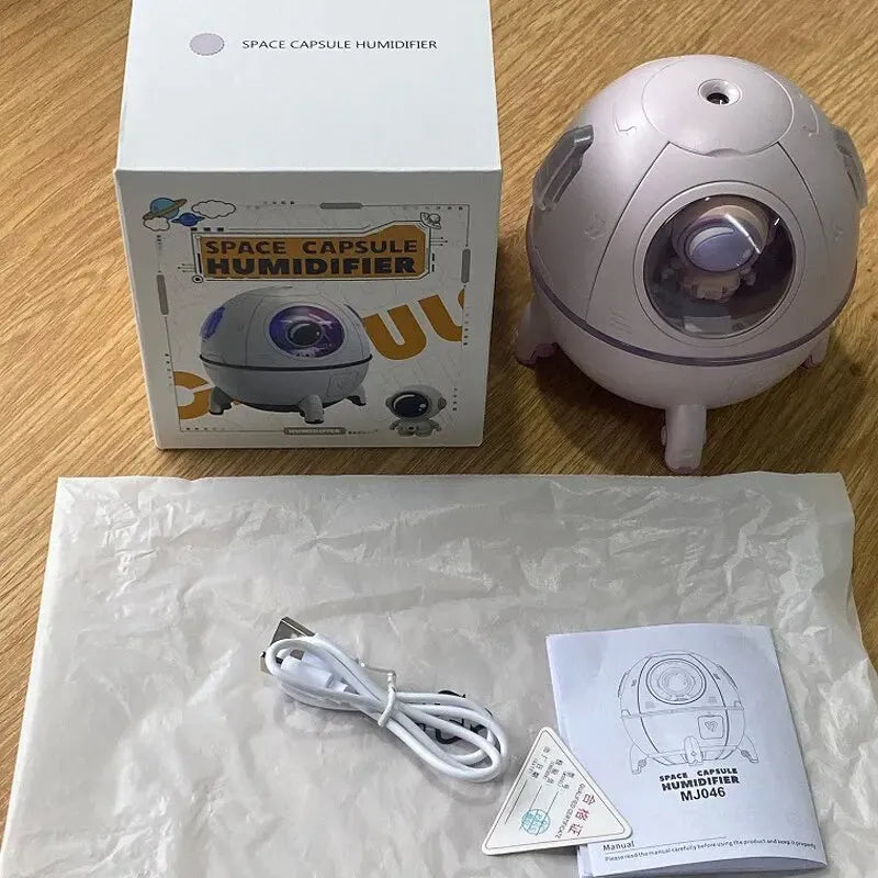 Light purple portable USB desktop humidifier with LED light and 220ml water tank