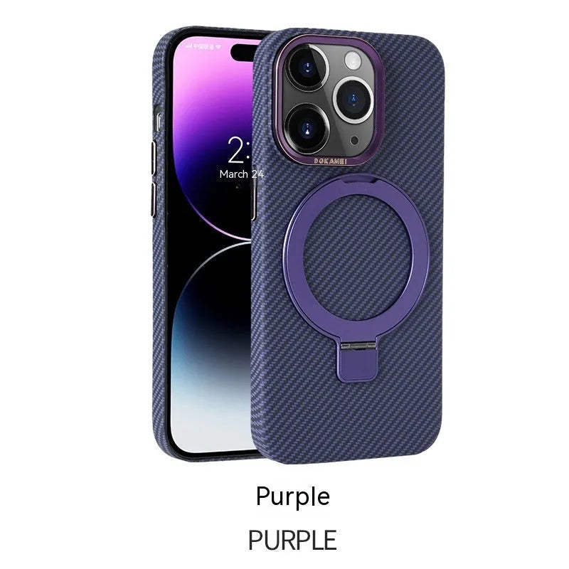 Carbon fibre phone case with magnetic bracket for Apple iPhone in graphite black