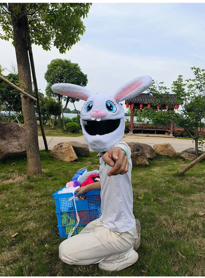 White rabbit head plush helmet cover for electric motorcycle with long ears