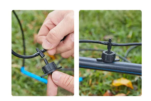 White PE plastic tee water distributor joint for micro spray irrigation system.