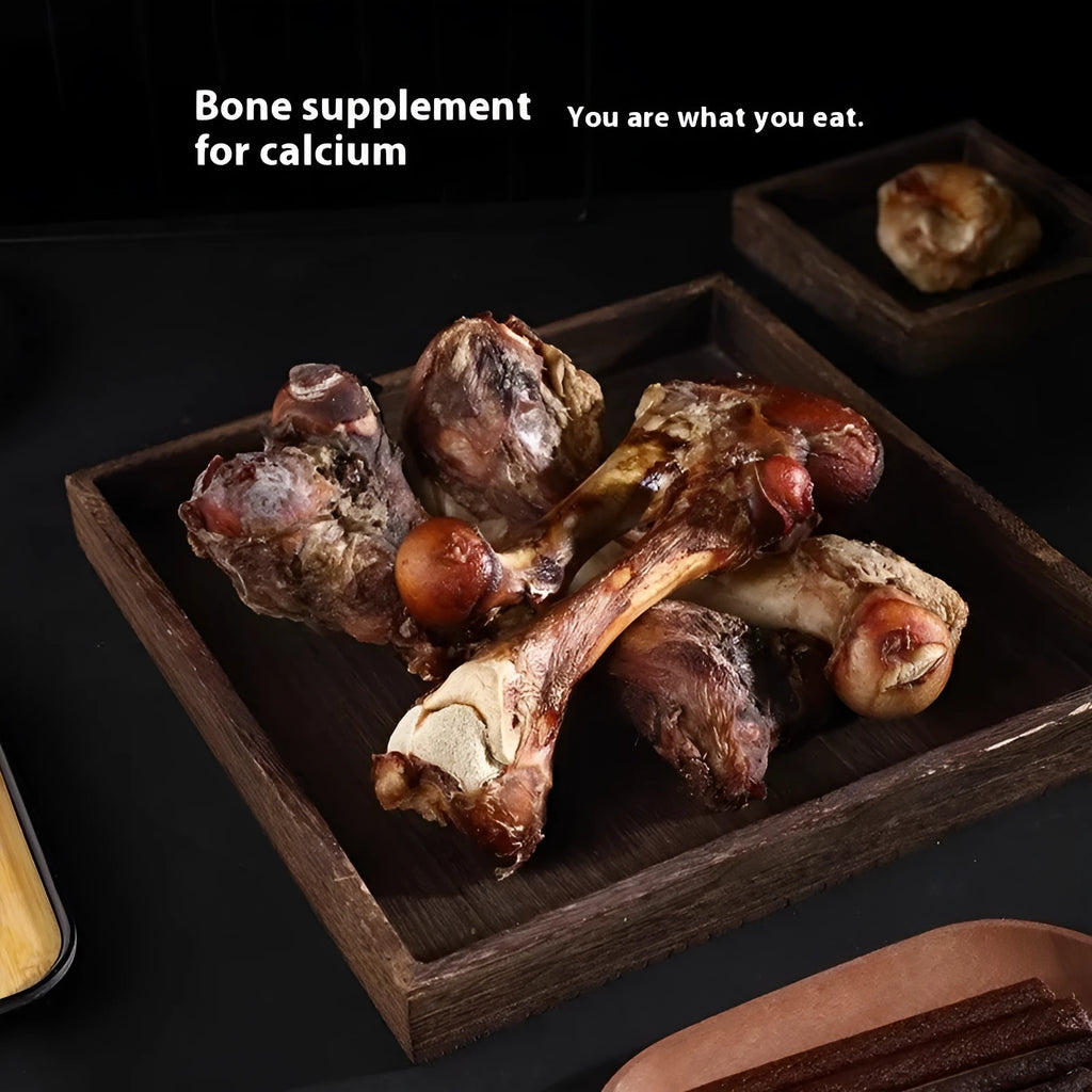 Large, Medium, and Small sized puppy molar chew rods with roasted ox bone flavour on a plain background.