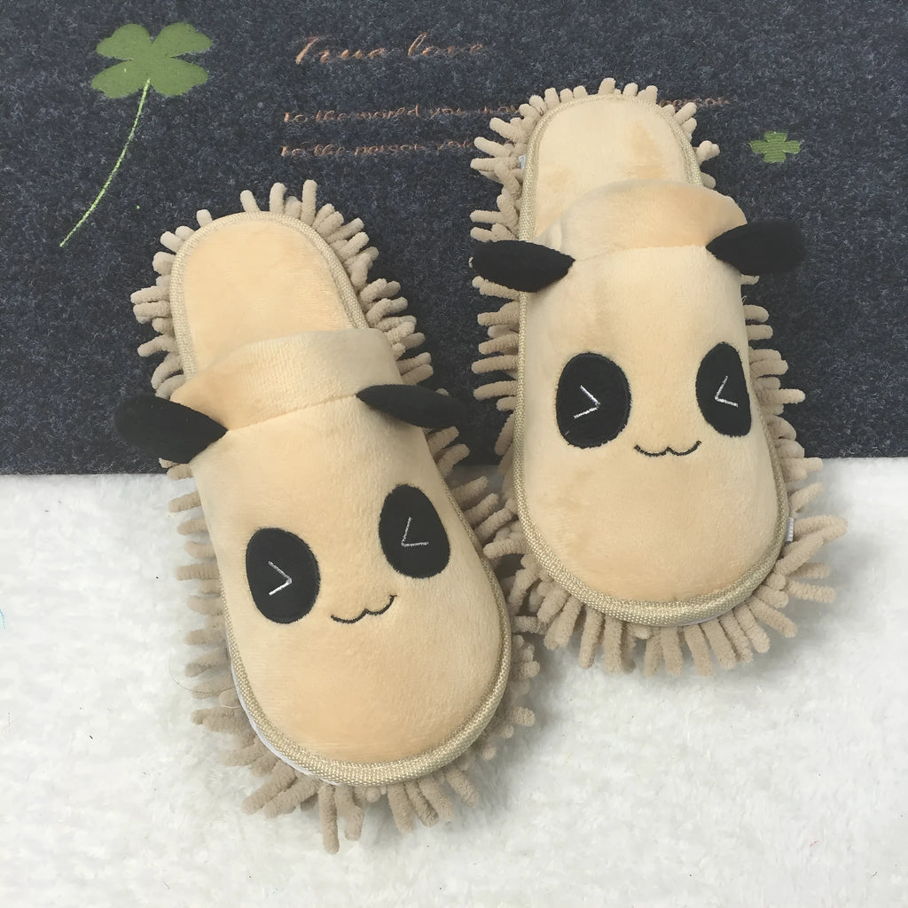 Brown panda pattern adult slippers with coral fleece upper and chenille sole