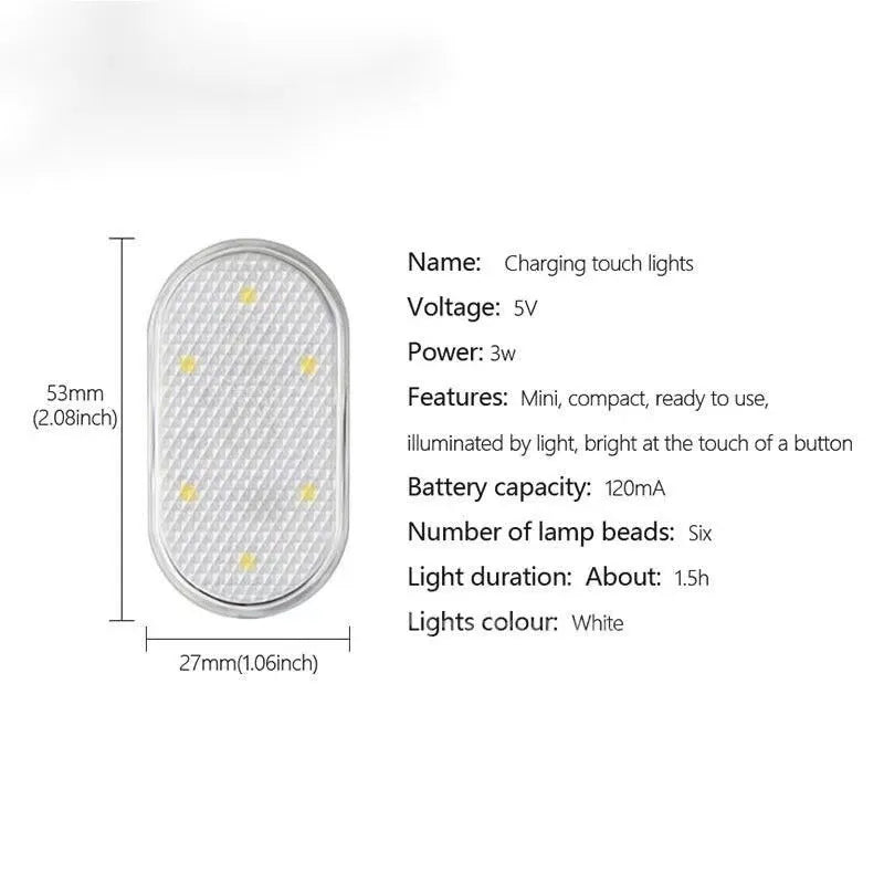 Touch control LED car interior night lamp with four colour options on ABS aluminium base plate