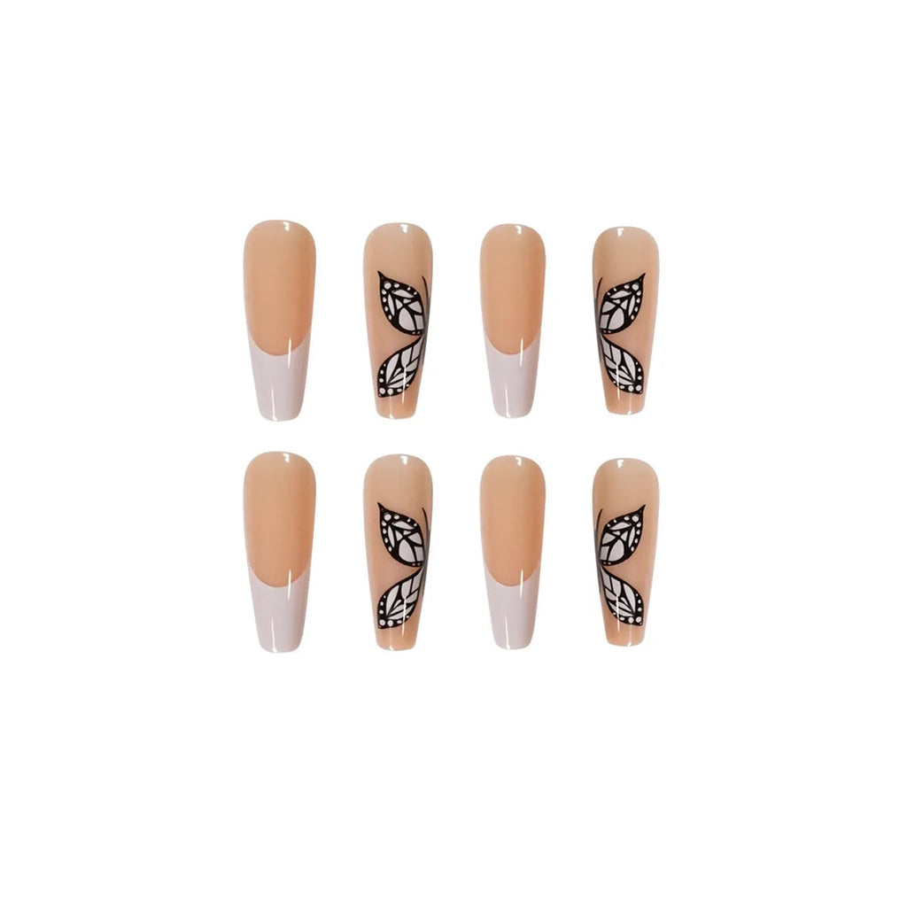 White French butterfly fake nails, 24-piece press-on set, colour JP1398, 18g box