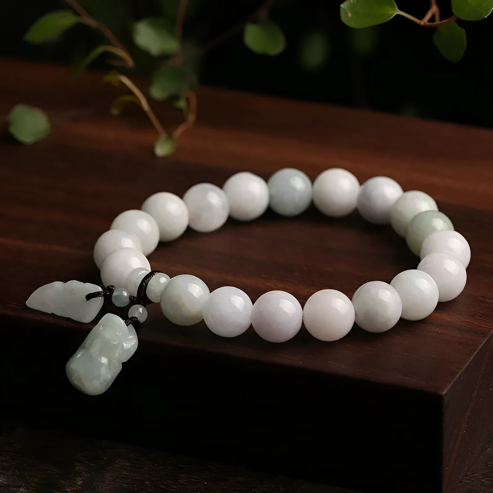 Natural jade bracelet with Maitreya Buddha and prosperity charm pendants