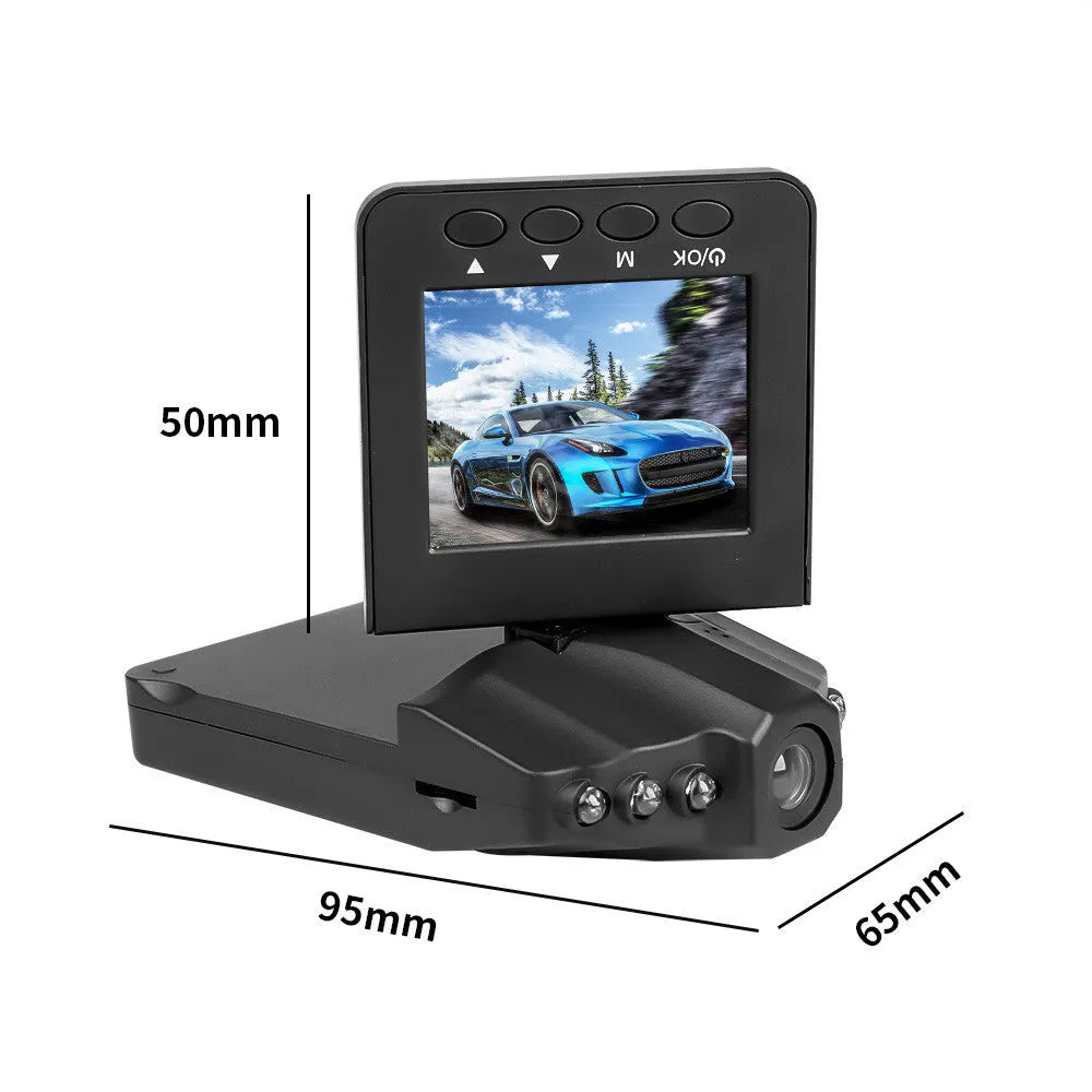 H198 HD infrared car dashcam with aircraft nose design on a dashboard.