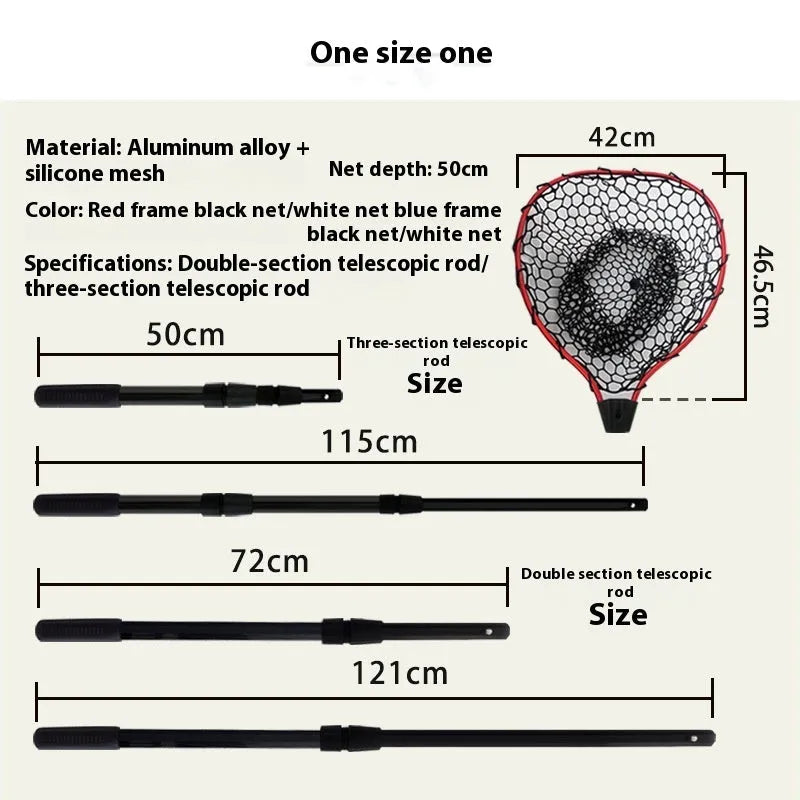 Luyada dip net with aluminum alloy telescopic rod extended to 162cm, red frame with black net pocket