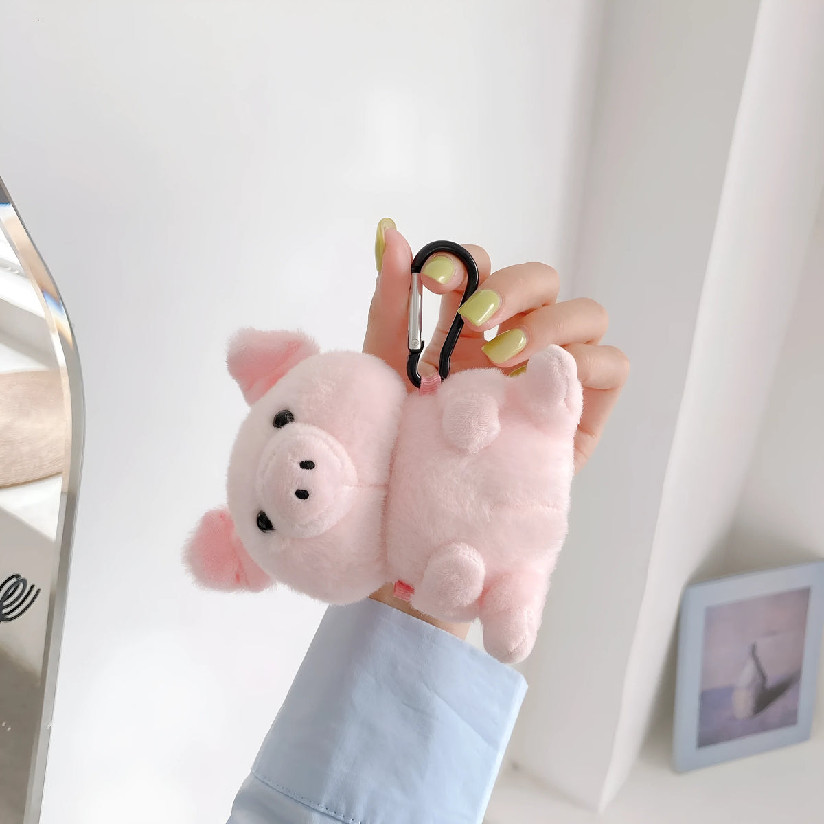 Pink pig cartoon plush PC back cover earphone case for Apple AirPods 1 and 2