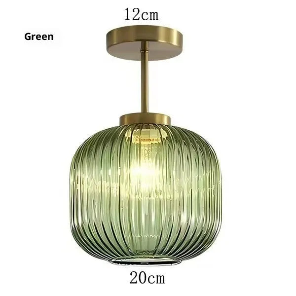 Vintage stripe glass ceiling lamp in Cognac colour for living room or restaurant use