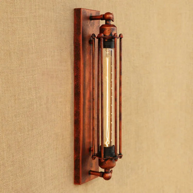 Industrial retro iron wall lamp in antique style with black, bronze, rust, or silver finish