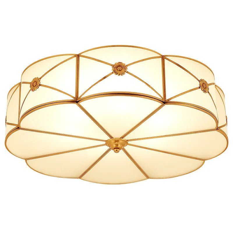 Household copper LED ceiling lamp with simple American design, 45cm diameter, for bedroom or study