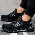 Men's safety work shoes with Flyknit upper and steel toe cap in black, grey and yellow colour options