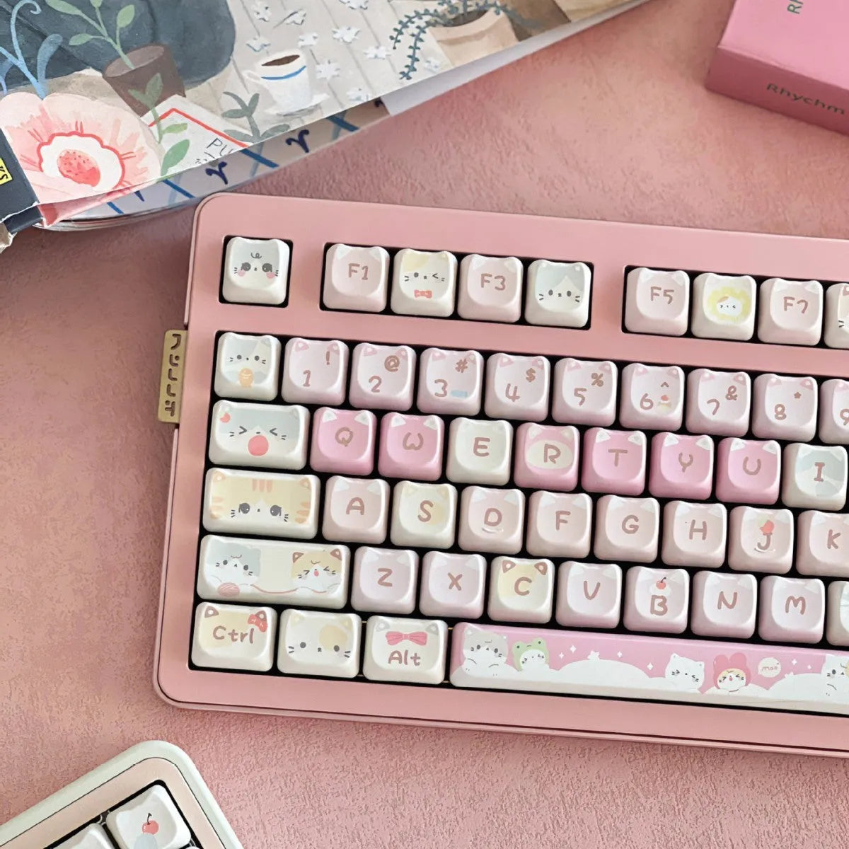 Meow Meow Team 141-piece keyboard keycap set with colourful cat design using five-sided sublimation printing