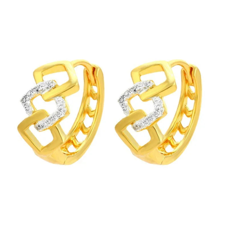 Geometric hollow gold earrings with colour separation ear clip closure