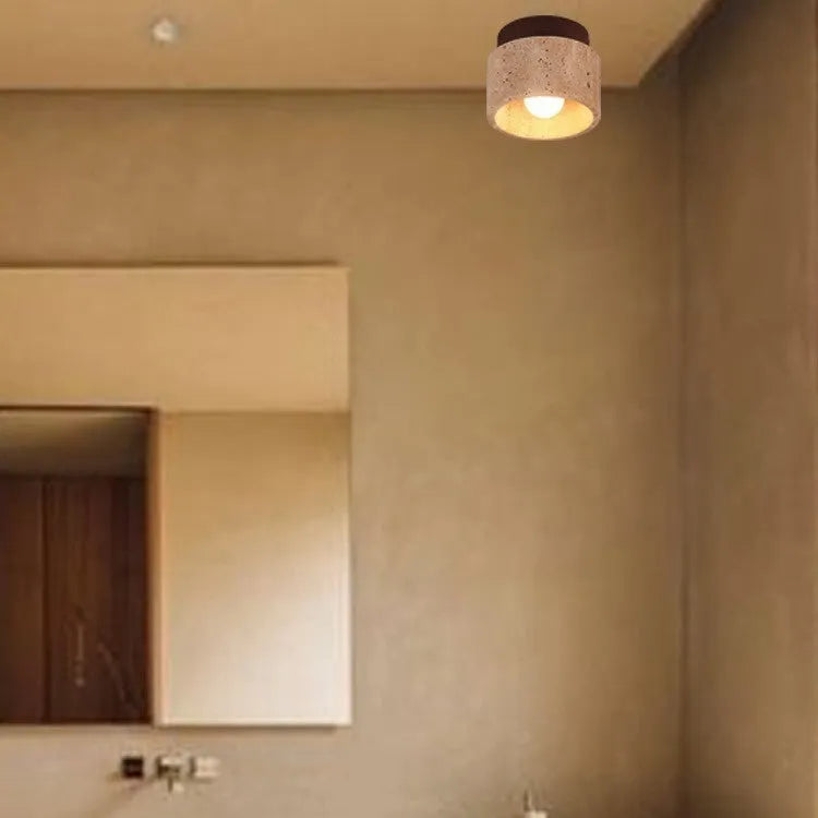 Chinese medieval style LED ceiling light with black cave stone shade, warm 3000K, for corridor or balcony
