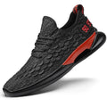 Casual breathable running shoes with mesh upper, lace-up, low-top square heel, black and white colourway