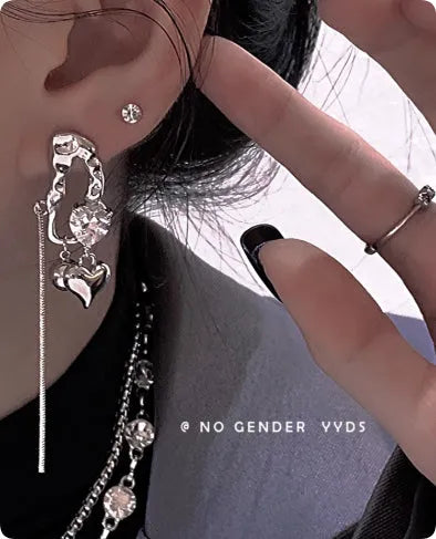 Asymmetrical textured stud earrings for women, copper and zircon, 7cm long and 3cm short, silver or gold plated