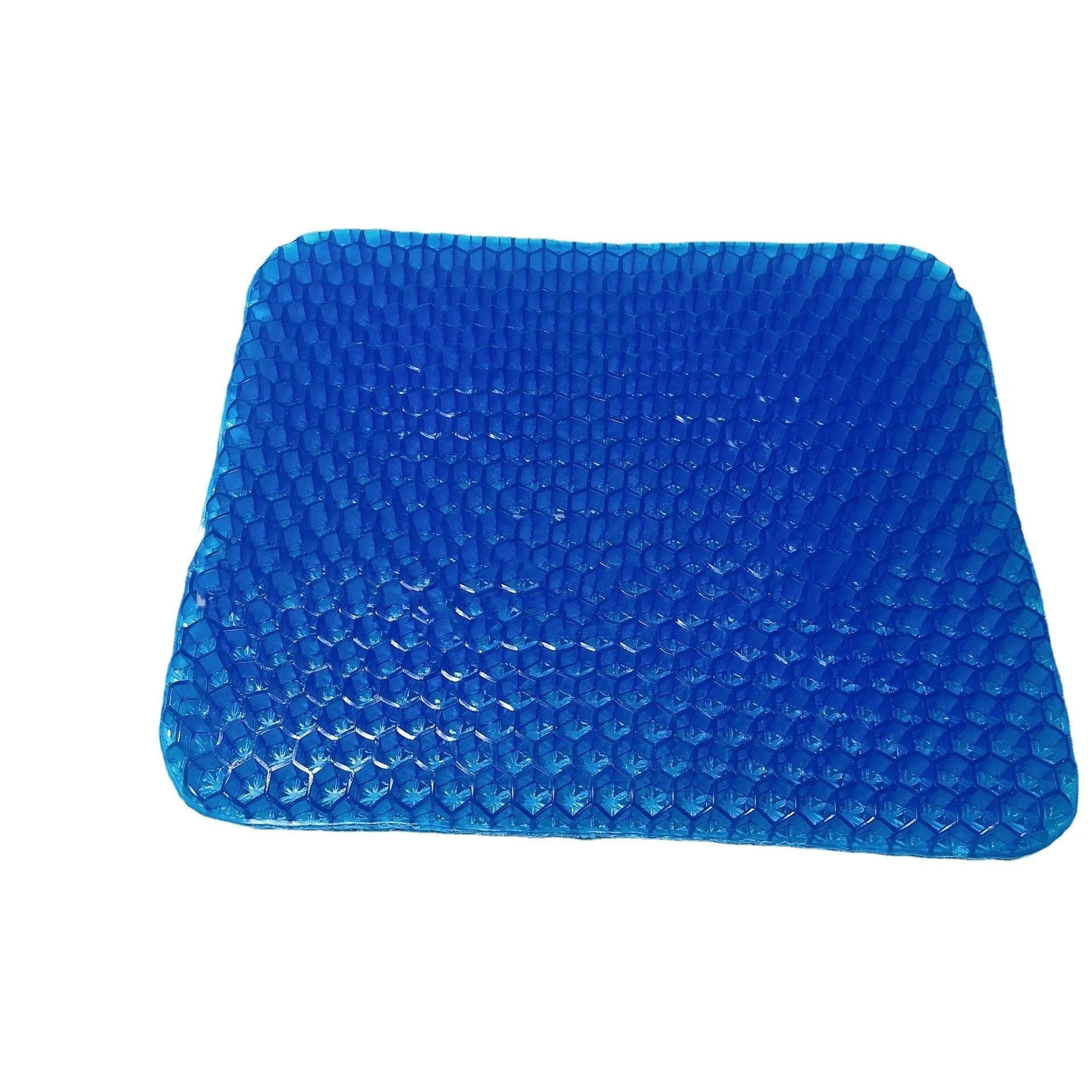 Gel seat cushion with honeycomb pattern showing removable PVC cover and measuring 24.5x17.5x3 cm