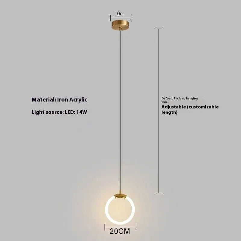Modern Nordic-style U-shaped pendant chandelier light in a bedroom setting, showing compact 200mm design.