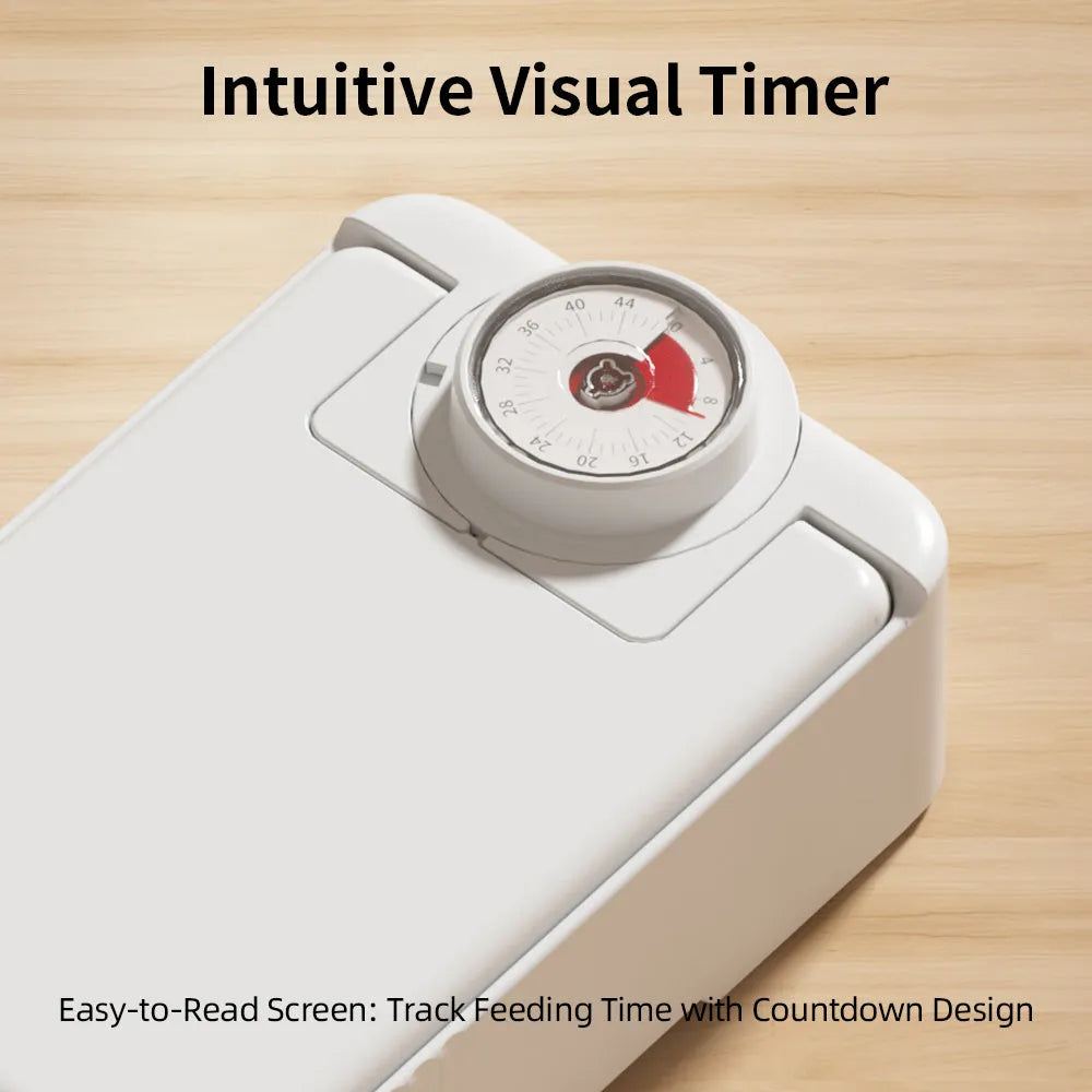 White pet single meal feeder with visual timer and ice crystal cooling box