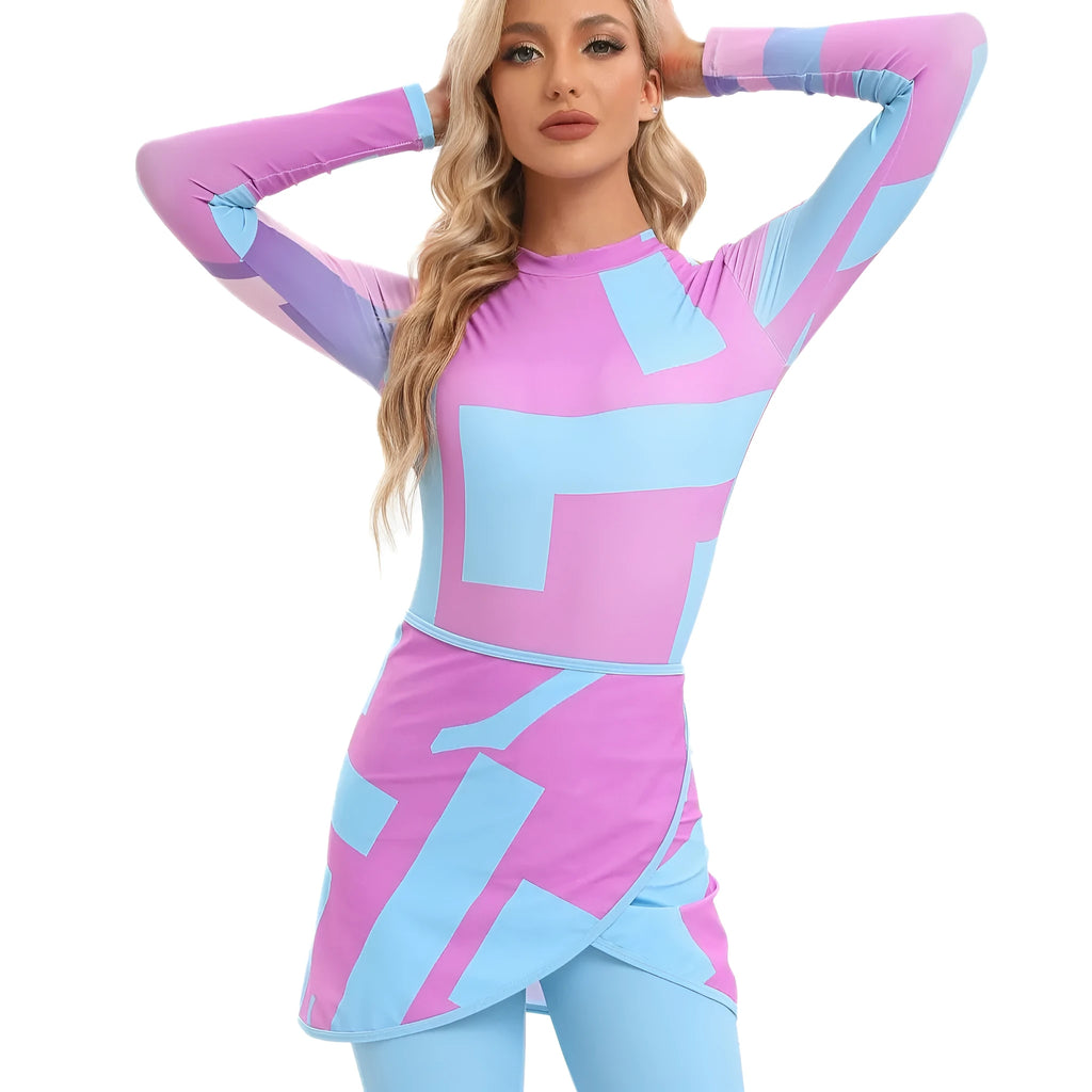 Conservative Muslim beach swimsuit three-piece set with apron in polyester fabric