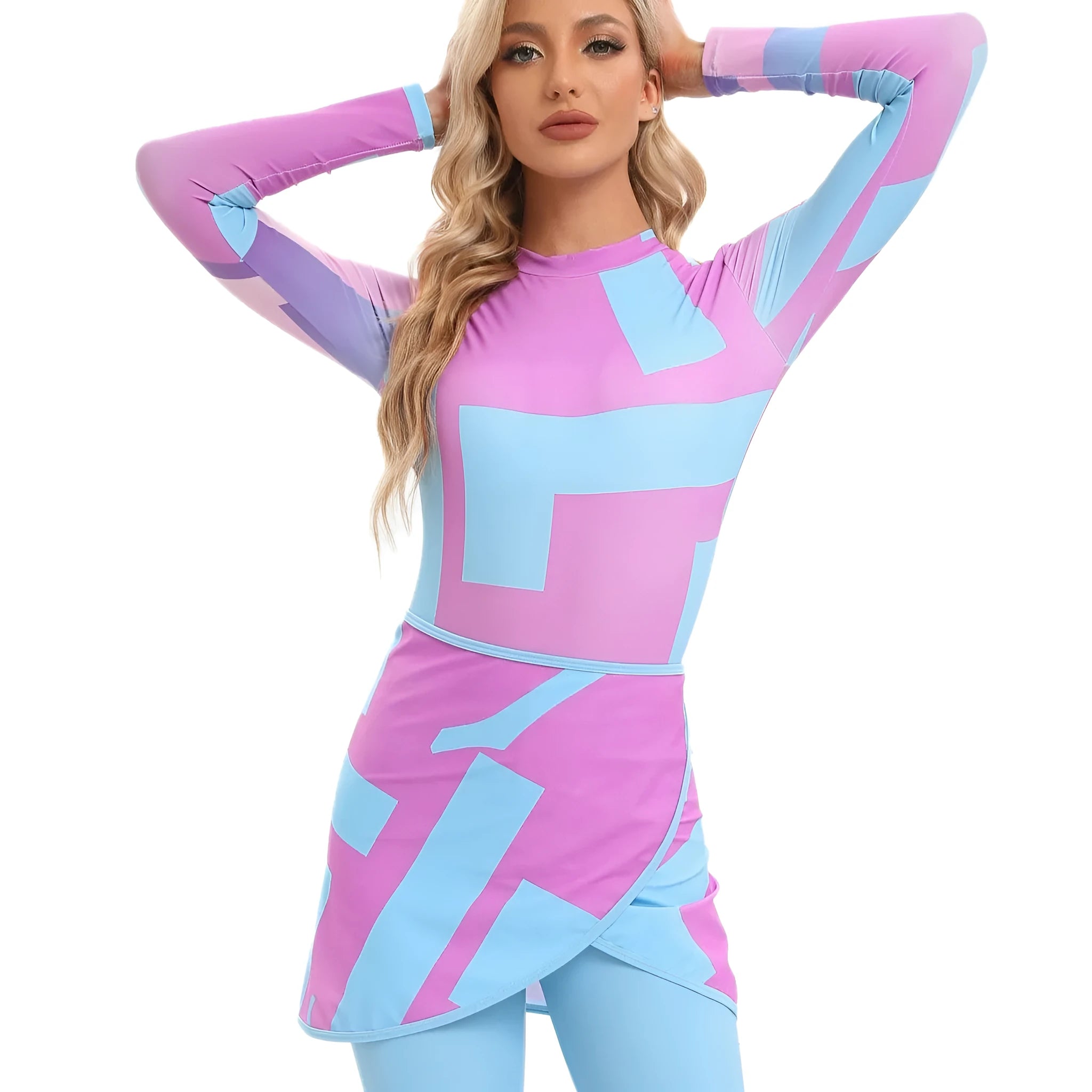 Conservative Muslim beach swimsuit three-piece set with apron in polyester fabric
