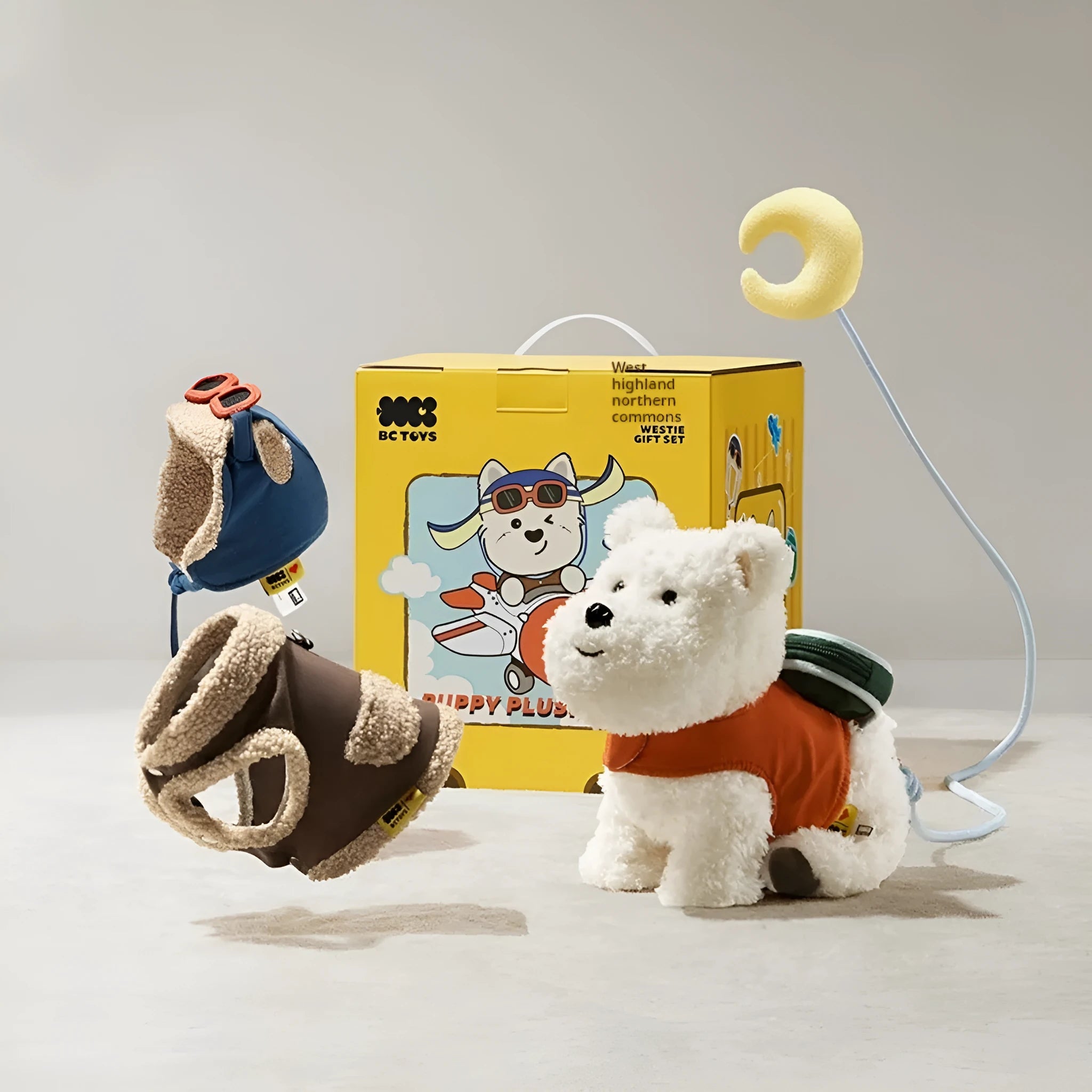 Babycare West Highland gift box set with plush toy puppy dog and two outfits for baby birthday present