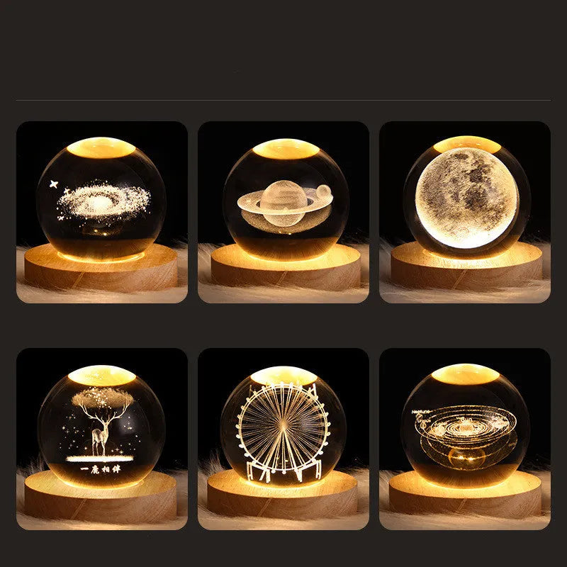 6cm crystal ball night light projecting starry sky patterns with detailed planetary carvings