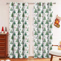 Polyester curtain with green Christmas Forest Punching pattern, shown hanging as a window treatment.