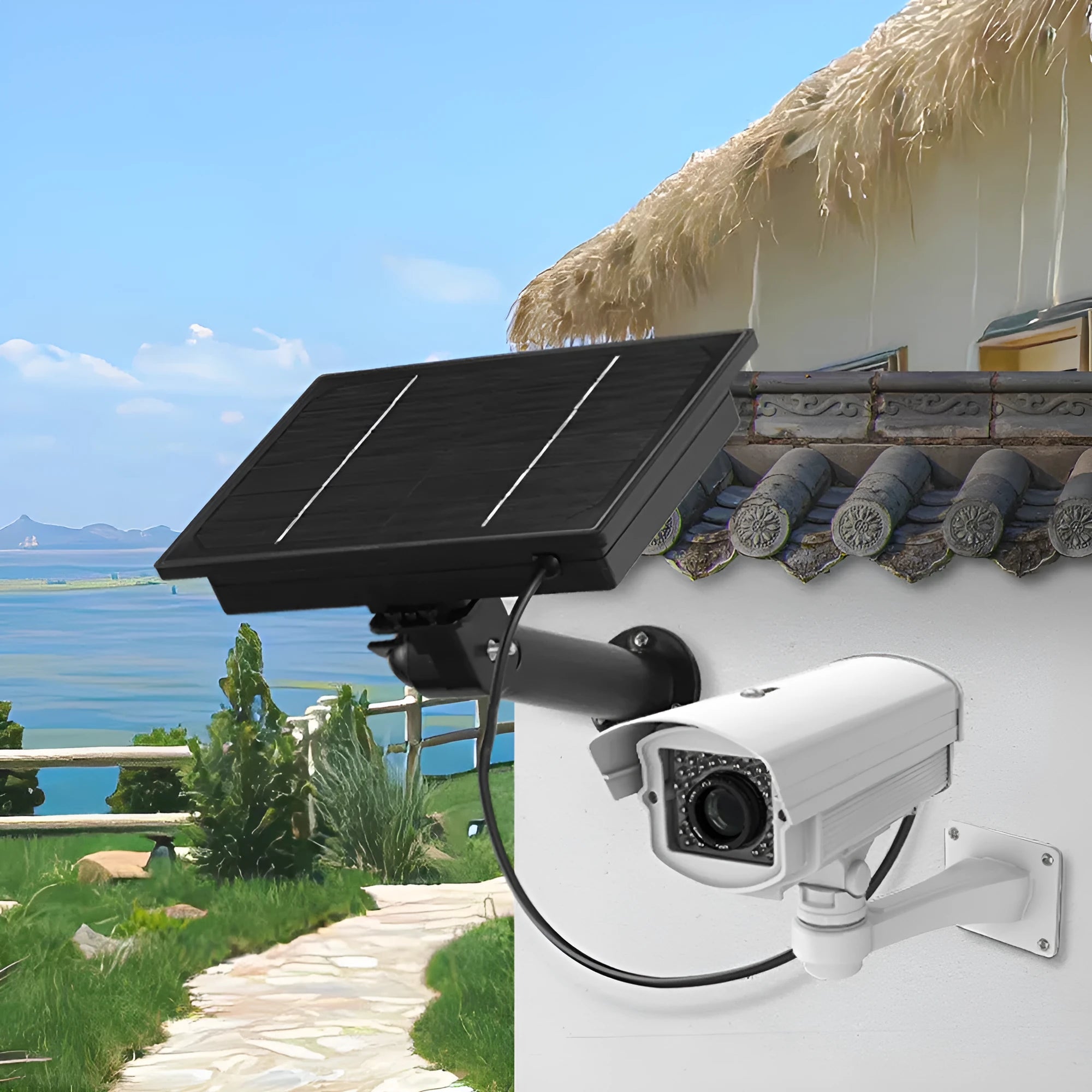 5W solar panel security camera UPS with built-in 18650 battery and temperature range -20°C to 60°C