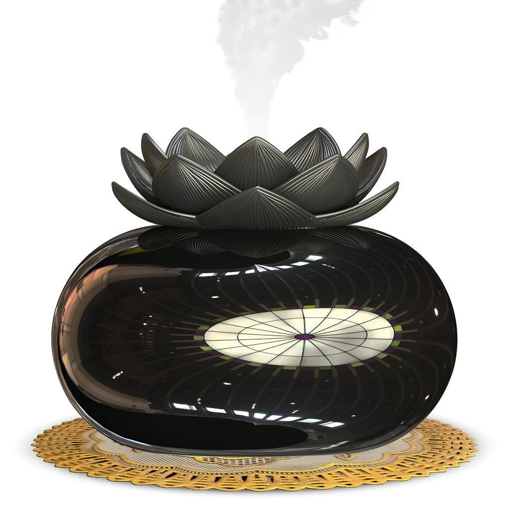 Pure black ceramic lotus USB humidifier with single fog outlet
