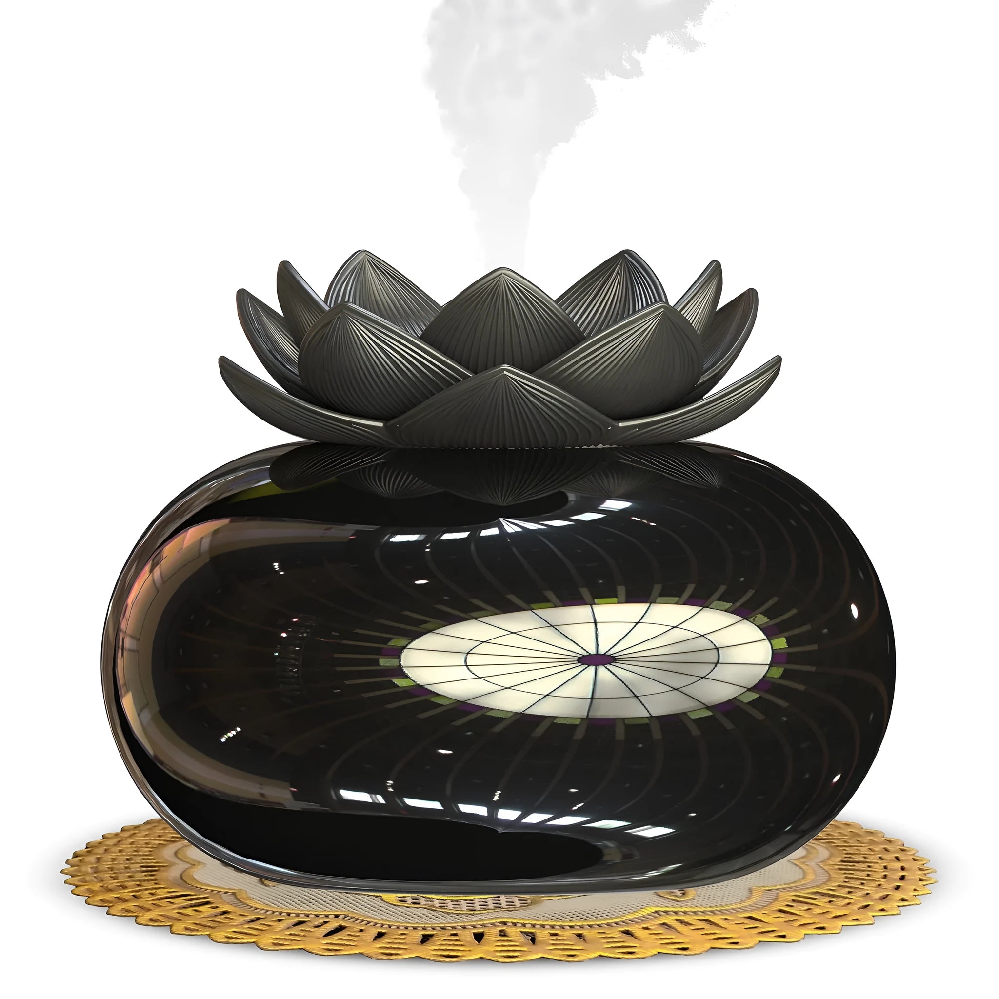 Pure black ceramic lotus USB humidifier with single fog outlet
