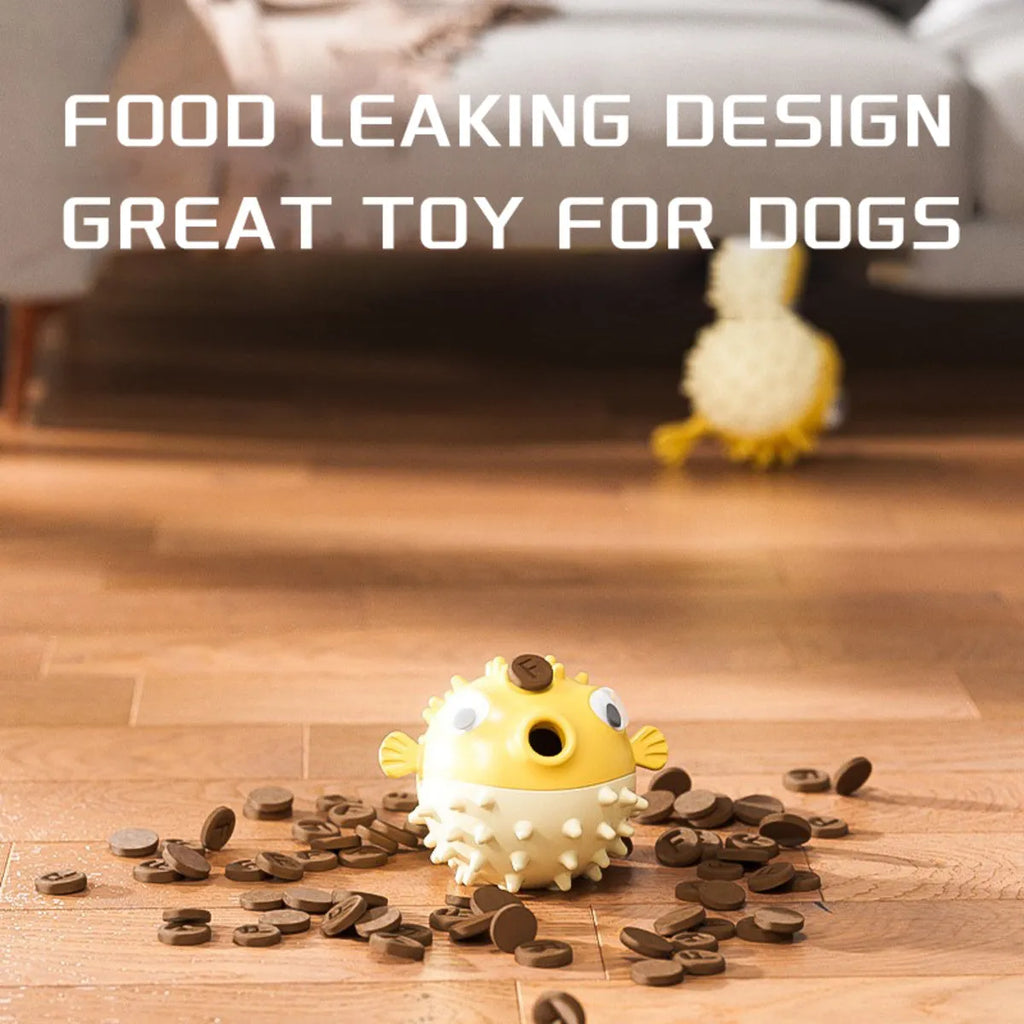 Yellow fish-shaped durable vinyl dog chew toy with textured surface for aggressive chewers.