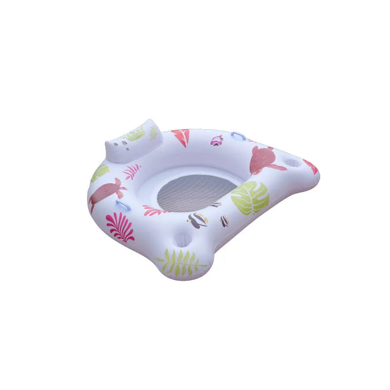 White U-shaped luminous inflatable float recliner on water, showing its 120cm size.