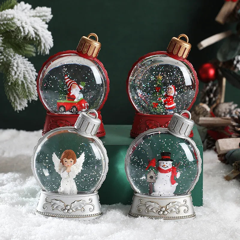 Four LED Christmas luminous simulation flame light decorations showing old man, snowman, child tree and angel designs
