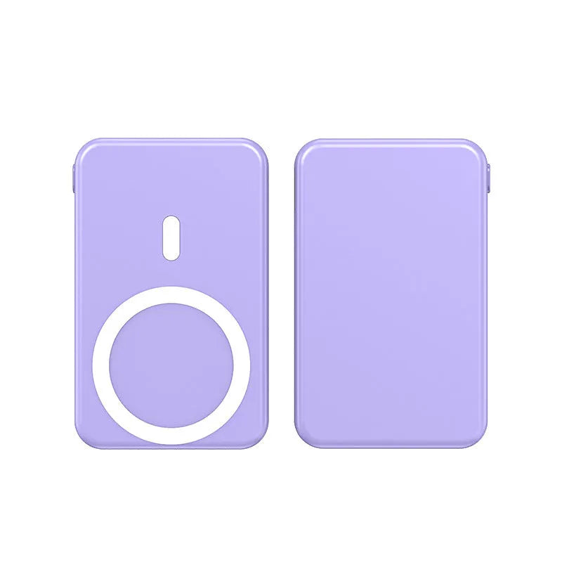 Ultra-thin portable power bank with magnetic wireless charging for iPhone in black, blue or white colours