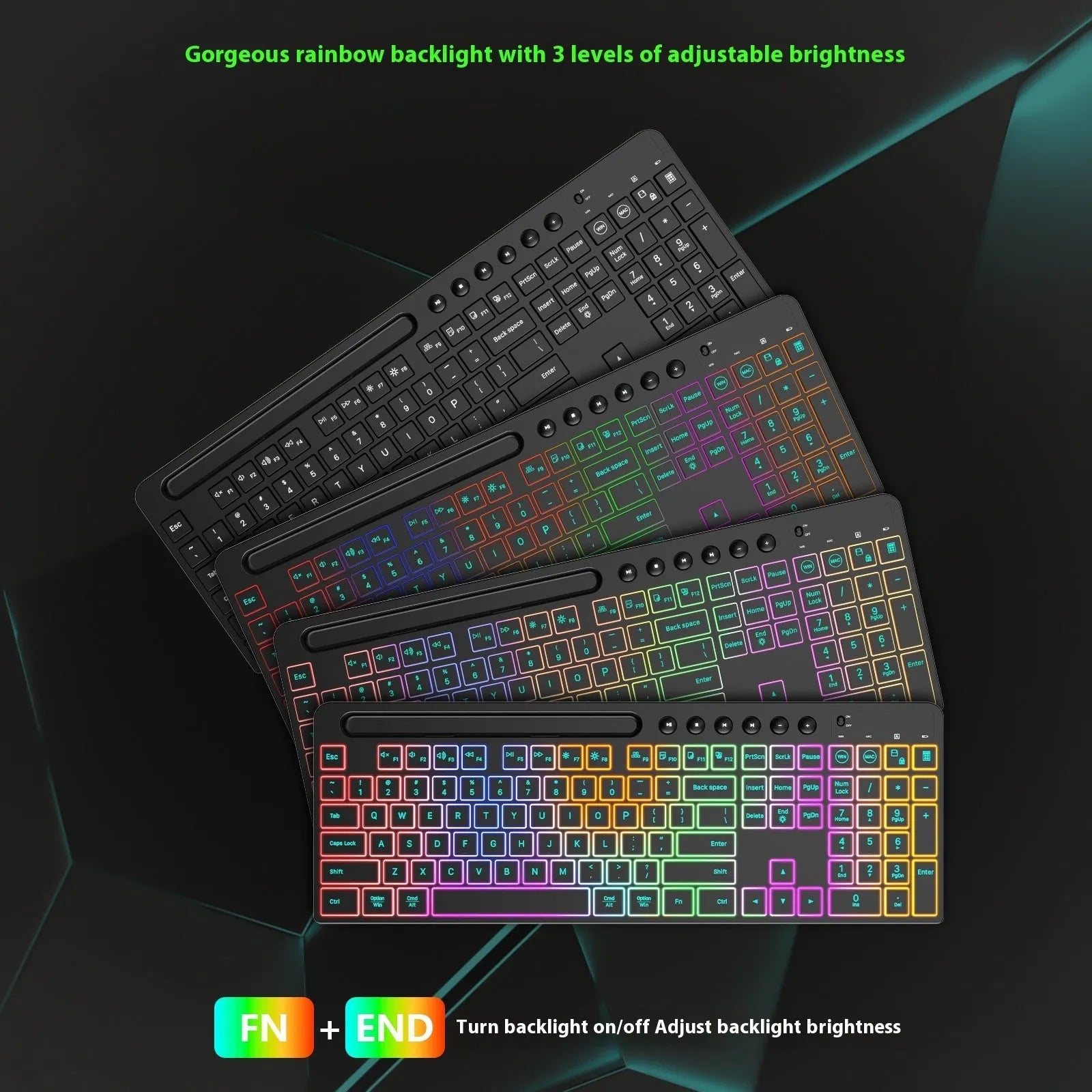 Black wireless keyboard and mouse set with card slot showing waterproof keyboard and 2.4GHz receiver