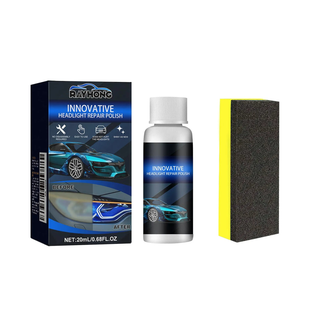 Car headlight renovation care solution kit with sponge applicator in 20ml 30ml 50ml sizes