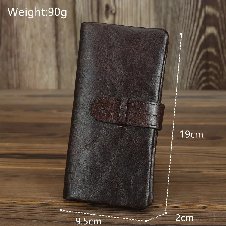 Brown genuine leather women's wallet with multiple card slots and sewing thread detail