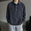 American retro casual pullover shirt in loose fit, polyester, available in black, dark gray, and green, sizes S to XXL