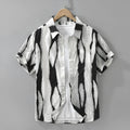 Retro black and brown striped short sleeve cotton shirt with a loose, cardigan-style fit.